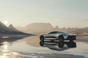 a silver sports car on a wet road - Powered by Adobe