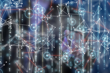 Neural network 3D illustration. Big data and cybersecurity