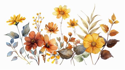 Yellow and orange watercolor floral arrangement.