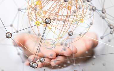 abstract lines with dots over dark background.