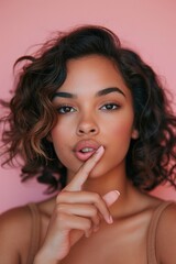 Fototapeta premium Cropped shot of young woman biting finger
