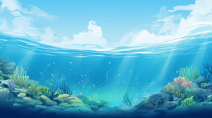 Serene Underwater World: Panoramic Seaweed Landscape Vector Illustration