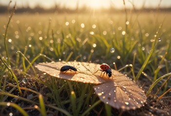 ladybug on grass - Powered by Adobe