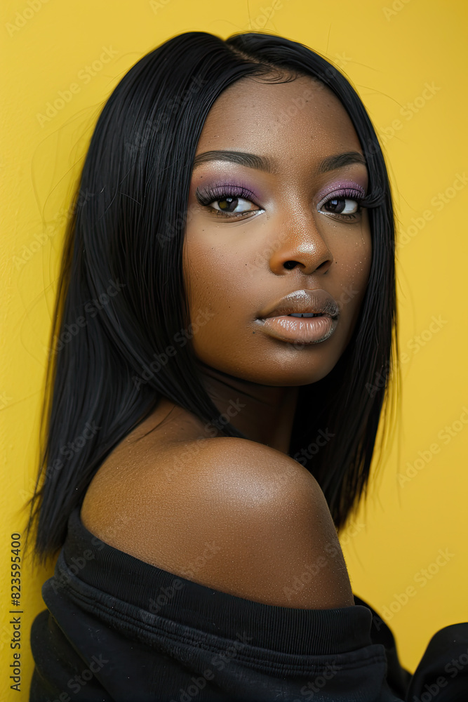 Poster portrait of a black  woman with perfect skin for cosmetics adverts