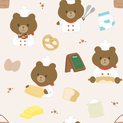 seamless pattern with teddy bears bakery