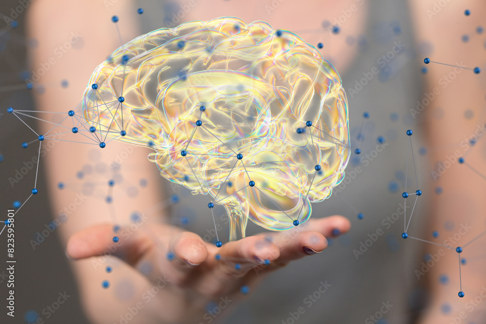 Aufkleber Hand touching brain and network connection