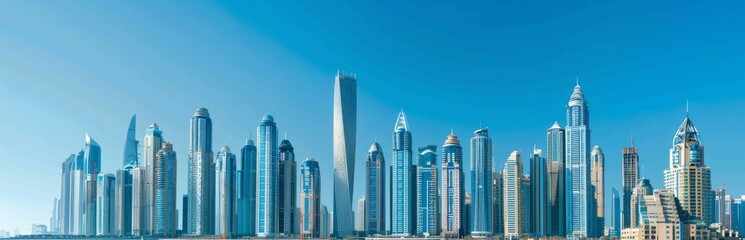 Fototapeta premium A panoramic view of the city skyline, showcasing tall buildings and skyscrapers