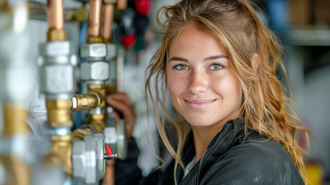 Experienced Female Plumber at Work Elderly People Demonstrates Craftsmanship Amidst Skilled Labor Shortage in Plumbing Industry Wallpaper Digital Art Poster Brainstorming Map Magazine Background Cover