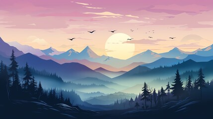 Obraz premium Silhouette of mountains at sunrise with a soft, purple sky.