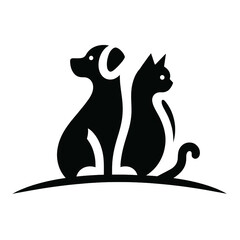 Minimalist dog and cat logo silhouette on white background