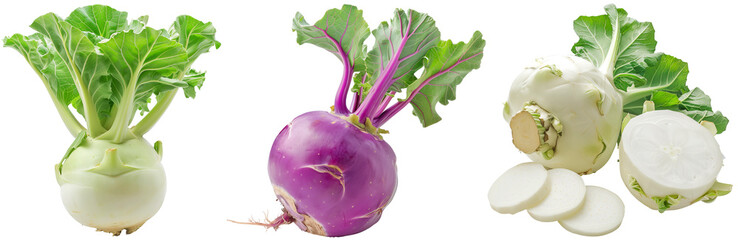 Kohlrabi bundle, white and purple, isolated on a transparent background