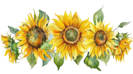 Naklejka premium Autumn sunflower watercolor frame Wooden sign of watercolor sunflowers on a white background