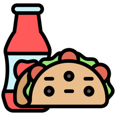 Taco lineal multi color icon, related to street food theme. use for modern concept, web and app development