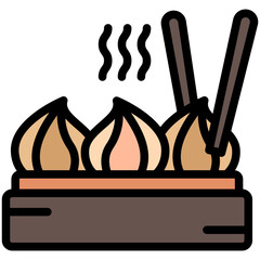 Dumpling lineal multi color icon, related to street food theme. use for modern concept, web and app development