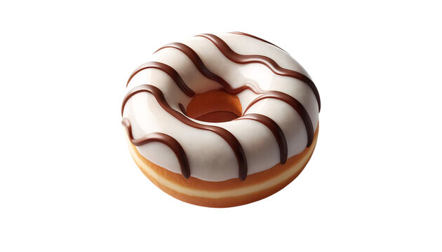 recommend clip art: A white glazed ring-shaped doughnut with a wavy outline and chocolate stripes, on a transparent background