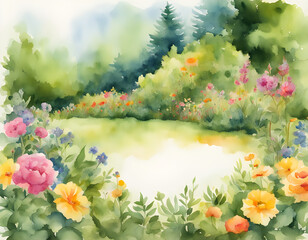 Watercolor, garden path background