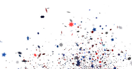 White banner with colorful stars.