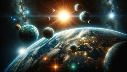 Obraz premium The view from space with multiple planets