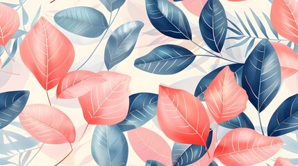 Vibrant and Lush Tropical Leaf Pattern in Soft Pastel Colors