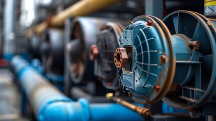 Obraz premium a row of pipes and valves in a factory