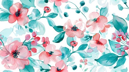 Vibrant Floral Watercolor Painting with Blooming Botanical Patterns