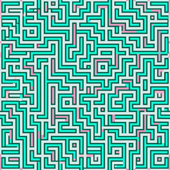 Seamless pattern of maze patterns with overlapping layers and transparent overlays, adding depth and complexity to the design