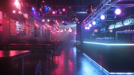 a dimly lit bar with a lot of lights on the ceiling