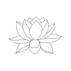 Lotus flower hand drawn doodle vector isolated black element for design on transparent background
