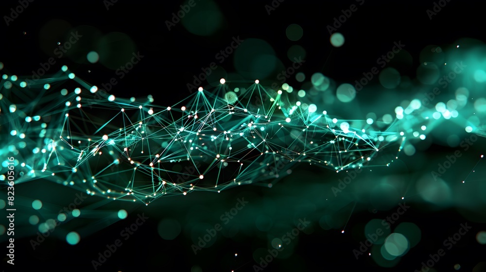 Poster abstract 3d render of futuristic network concept - glowing technological data visualization. view of