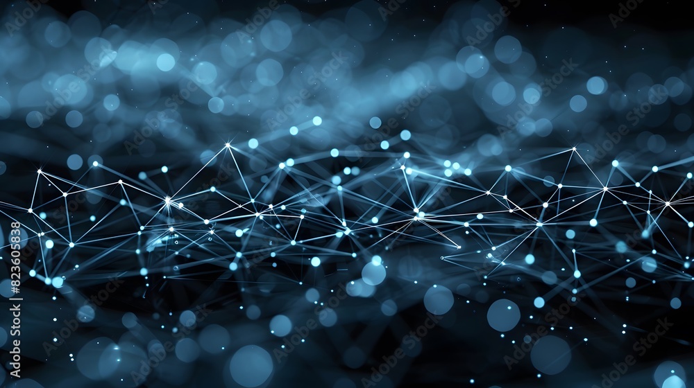 Poster abstract blue digital data background featuring interconnected lines and dots signifying technology,