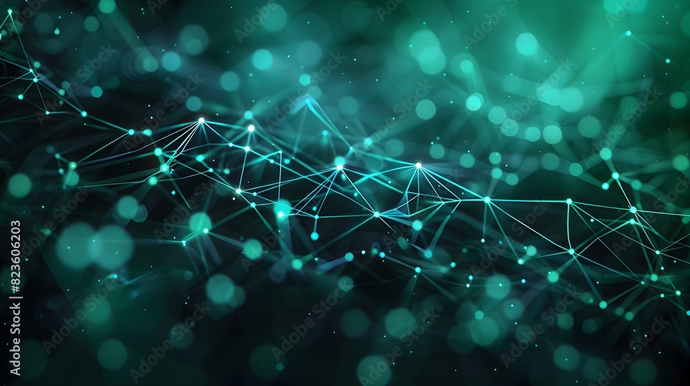 Poster abstract digital background with glowing teal connections and dots, representing data networks and f
