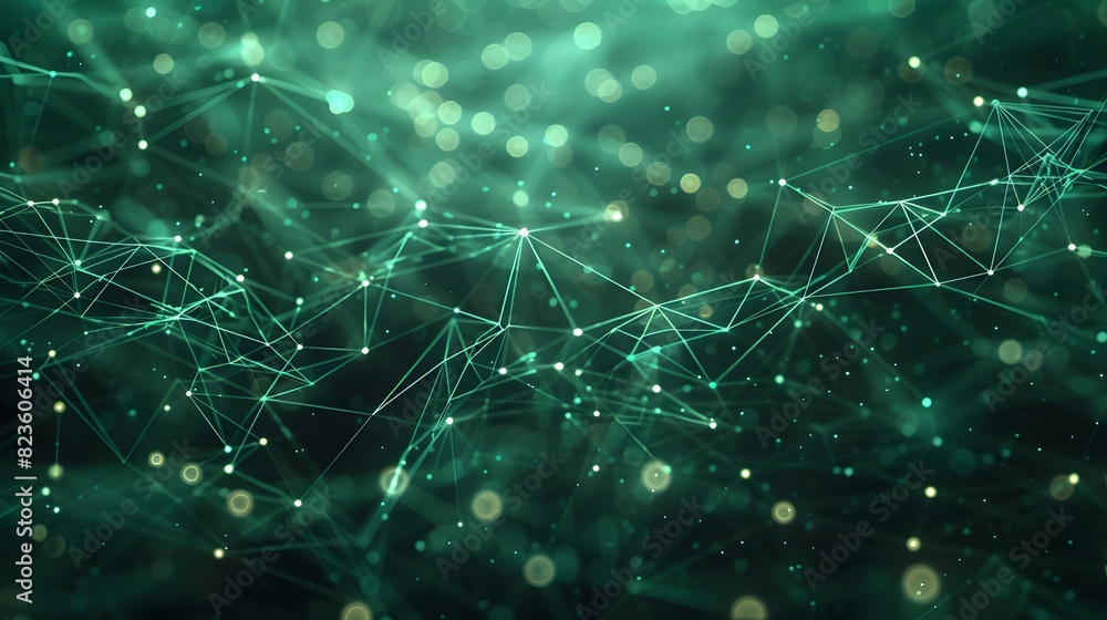Aufkleber abstract digital green network with connecting lines and dots, representing technology, data flow, o
