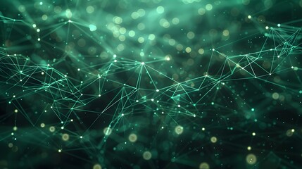 Abstract digital green network with connecting lines and dots, representing technology, data flow, or futuristic concepts.