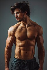 Fototapeta premium Portrait of a sexy young man with muscular body posing