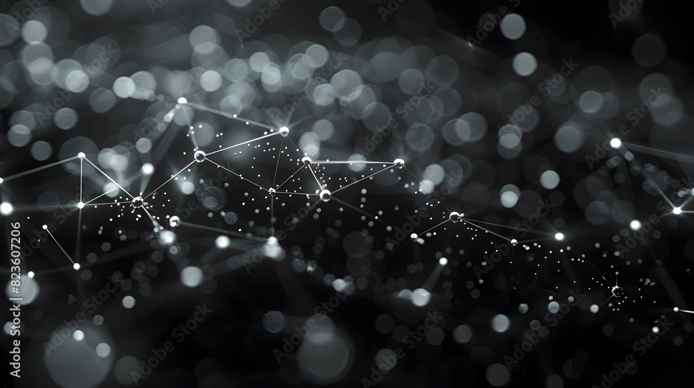 Poster abstract digital network and data connections with glowing nodes, on a dark backdrop. futuristic con