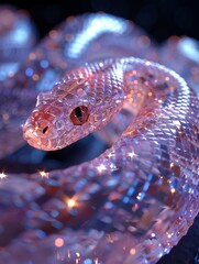 Fototapeta premium 3D snake, New Year, made of clear diamonds, shiny translucent, simple bright clear background with diamond texture,Shimmering Diamond Snake - Glowing 3D Serpent Symbolizing Prosperity and Renewal, 4K 