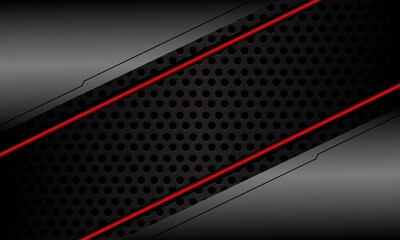 Abstract grey metallic red line black circle mesh slash dynamic geometric design modern futuristic technology background vector
