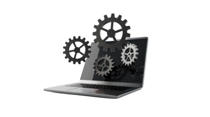 Isolated laptop with floating gears