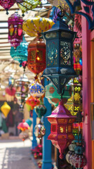 Fototapeta premium Colorful Eid al-Adha Decorations Festivity, Eid feast, Islamic celebration, Family feast.