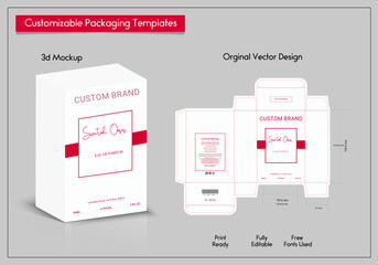 Premium Perfume Packaging Design Luxury 3d Box die line, Box Mockup labels, frames and Design elements, 3d Illustration, Vector design Template.