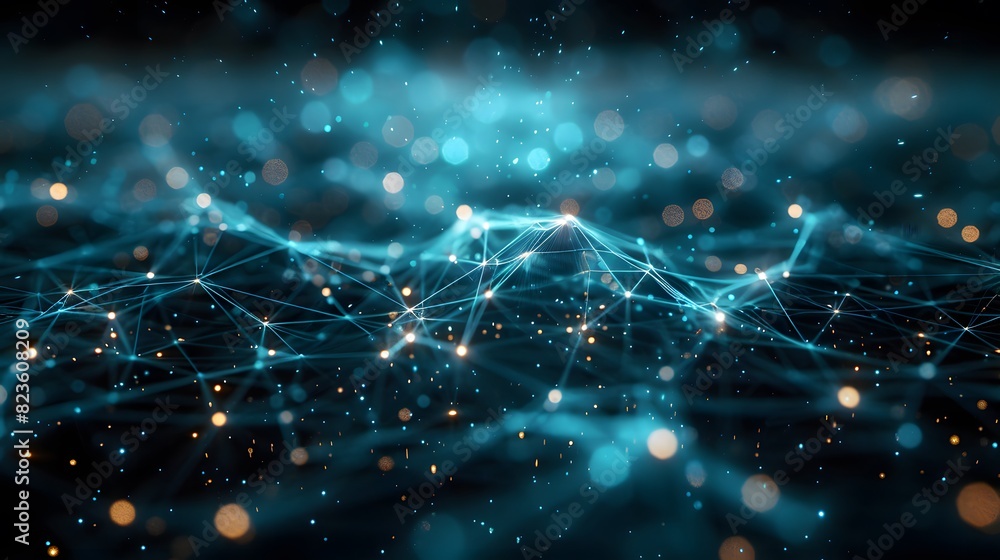 Poster abstract digital network background with glowing nodes and connections, showcasing futuristic techno