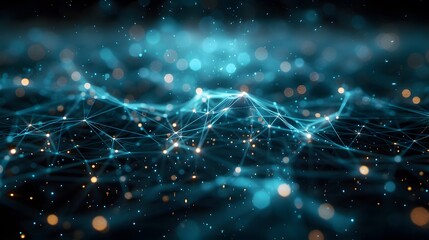 Abstract digital network background with glowing nodes and connections, showcasing futuristic technology and data communication.