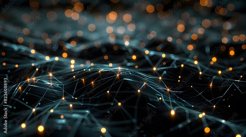 Poster abstract digital network connections with glowing dots on a dark background. futuristic technology, 
