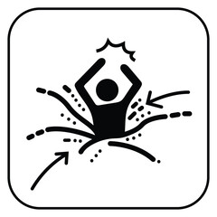Danger quicksand disaster hazard icon sign illustration isolated on square white background. Simple flat cartoon art styled drawing for hazard outdoor warning poster prints.