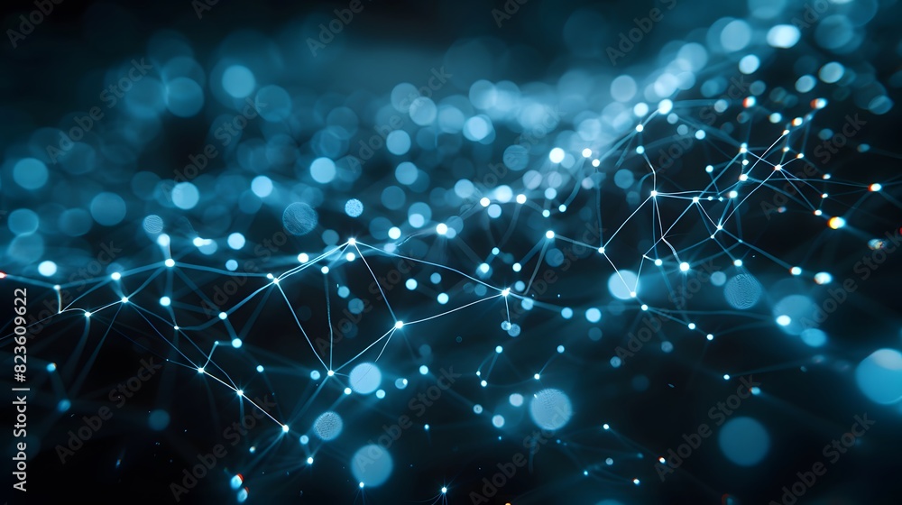 Poster abstract digital network with glowing blue nodes and connections. futuristic technology background, 