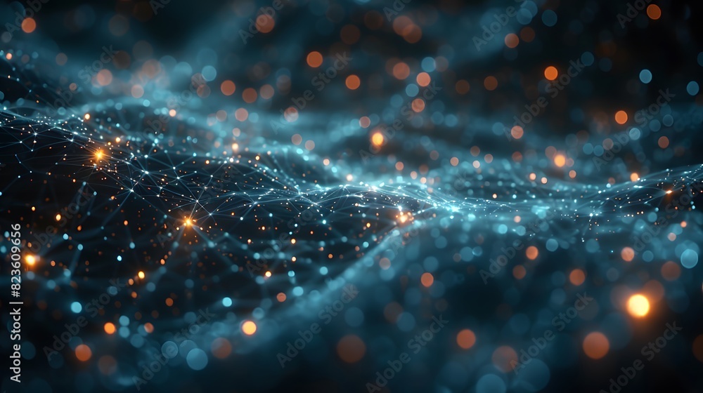 Poster abstract digital network with glowing connections and nodes, illustrating technology and data flow i