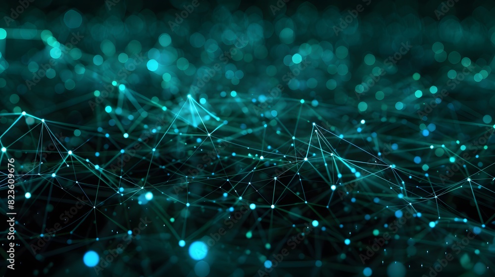 Poster abstract digital network with glowing lines and dots, representing data connections and technology i
