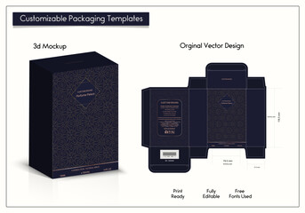 Box Design elements, luxury box labels, icons, frames, packaging, and design of Fragrance Box products. for perfume,soap, Made with golden foil.Isolated on a black background. vector illustration
