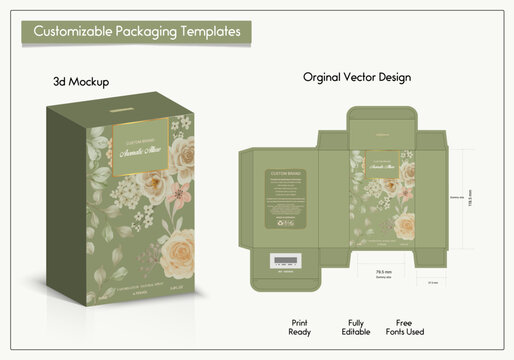 Box packaging die-cut template design. 3d mock-up of colorful and creative box design frames, for packaging, and design of Fragrance Box products Isolated on the background. vector illustration