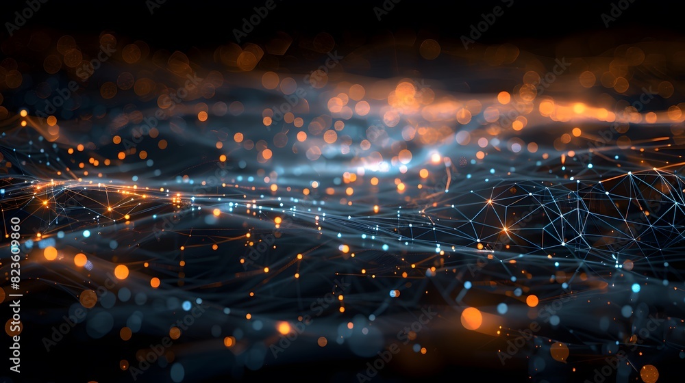 Poster abstract digital network with glowing nodes and connections, representing technology, communication,